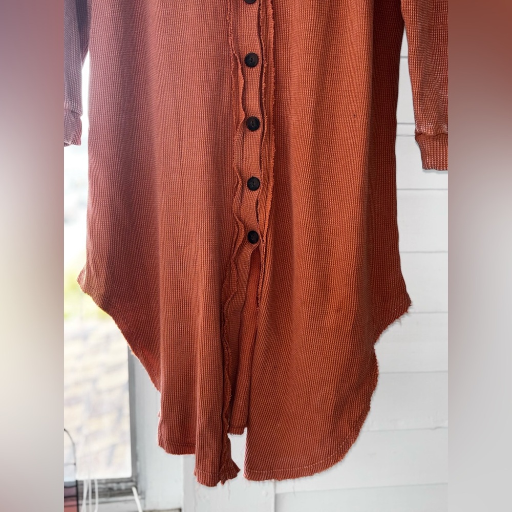 Rust Button-Up Oversized Long Shirt and Pants Set - Picture 9 of 13